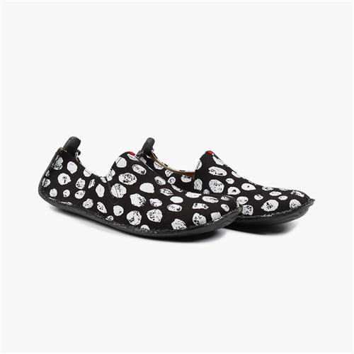 Vivobarefoot ABABA CANVAS DOTS Slip On Dames Zwart | UILNKZP-05